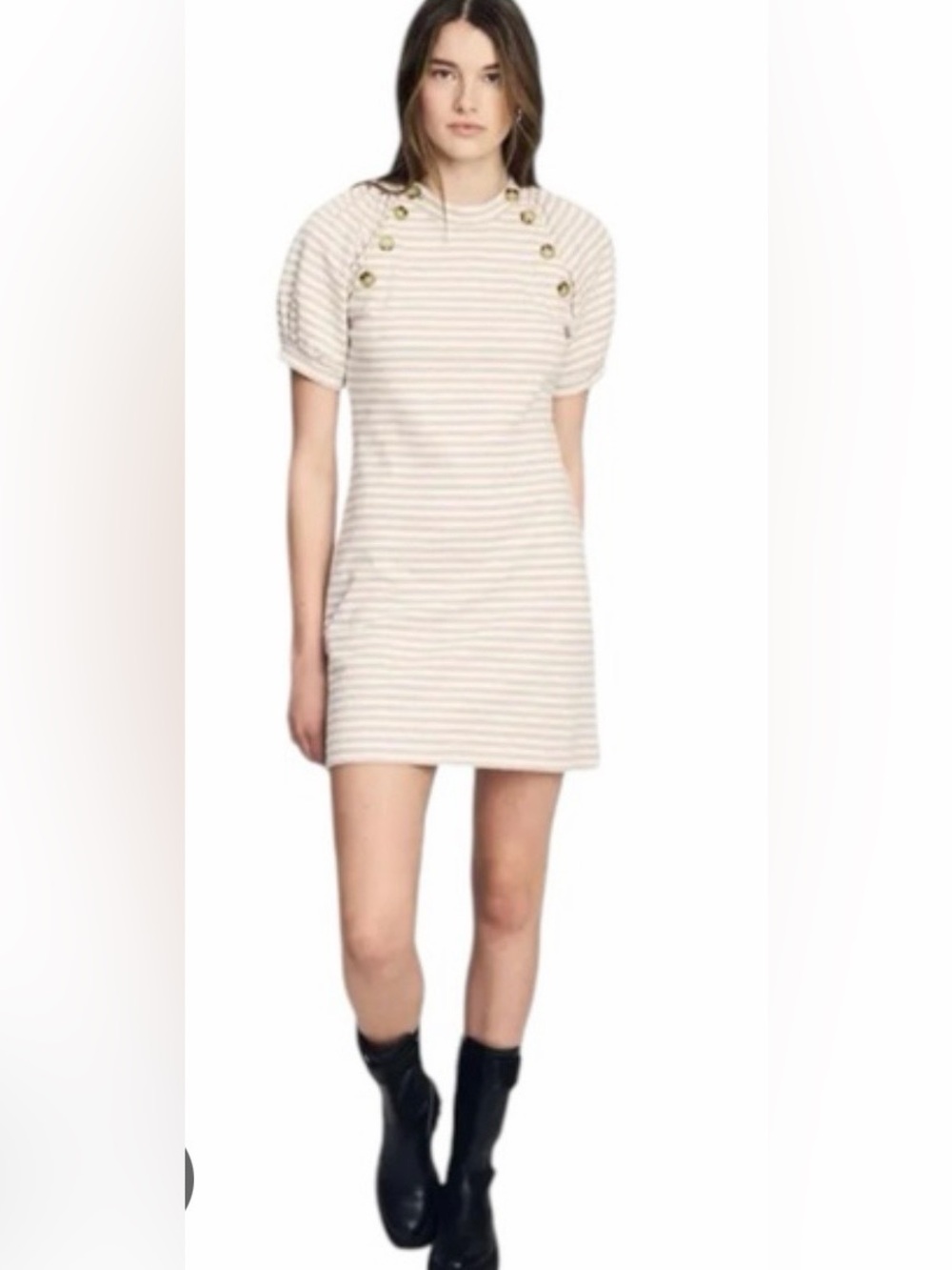 Derek Lam 10 Crosby Karli sailor button sheath dress neutral ivory stripes SZ S